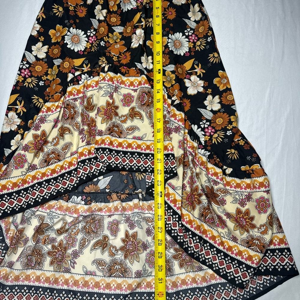 Emory Rose Bohemian‎ Chic Floral A-Line Skirt - Black, Brown, and Cream - Picture 5 of 6